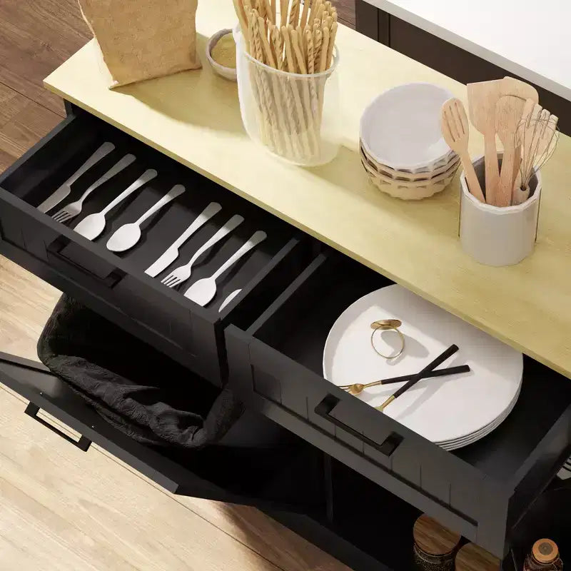 HOMCOM keukenkast voor afvalbak met kanteldeur en laden, landelijke keukenkast met verborgen afvalbak voor de keuken