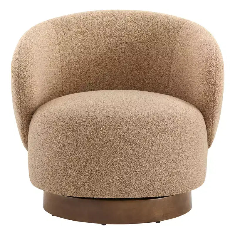 Poltrona barrel girevole imbottita d'accento Spruce&Spring con base in legno