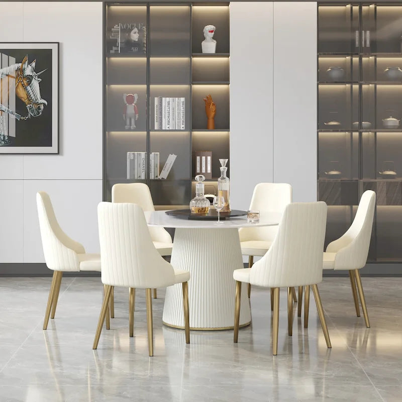 53 Round Dining Table for 6 with Sintered Stone Tabletop and Lazy Susan