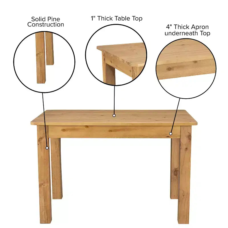 Flash Furniture 46 x 30 Rectangular Solid Pine Farm Dining Table