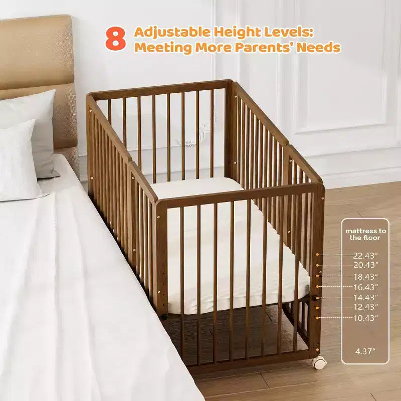JOYMOR 8 in 1 Convertible Crib, Include 2 Mattress, Converts to Bassinet, Mid Crib, Full Size Crib, Daybed,Toddler Bed and Playard