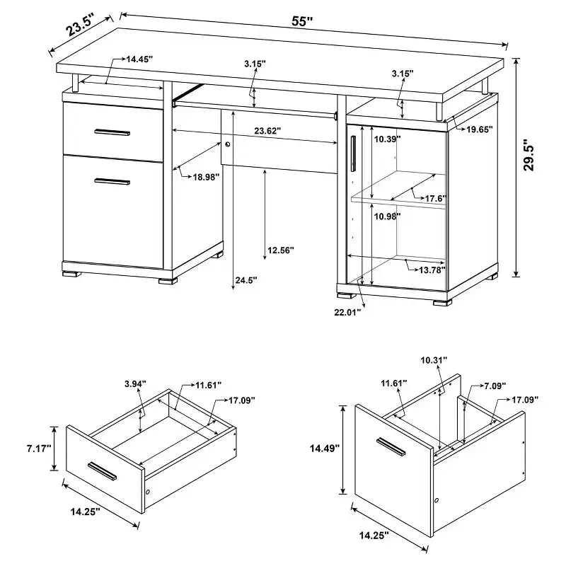 TUYOHW 55 Holzschreibtisch, Computer-Schreibtisch fürs Büro mit 2 Schubladen, 1 Schrank, 1 offenem Fach, 1 Tür, Arbeitstisch fürs Homeoffice, Arbeitszimmer und kleine Räume