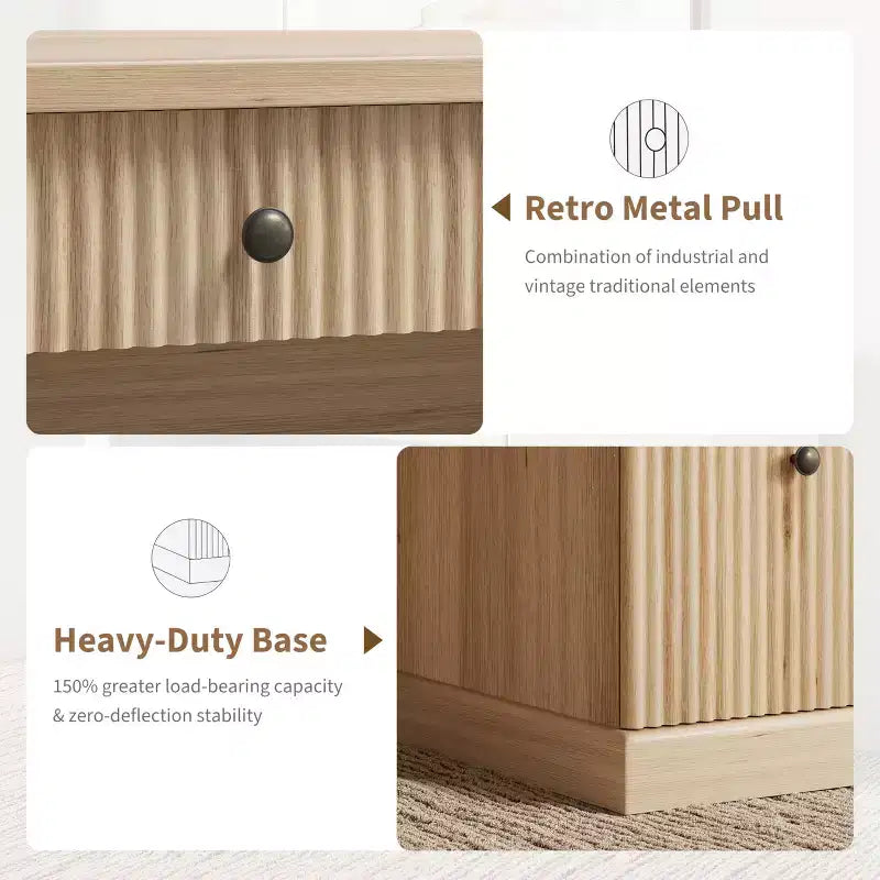 Geriffelter Stauraum-Schreibtisch fürs Homeoffice, moderner Chefschreibtisch mit 54 Zoll und Ladestation, Computertisch aus Holz mit Aktenschubladen fürs Arbeitszimmer
