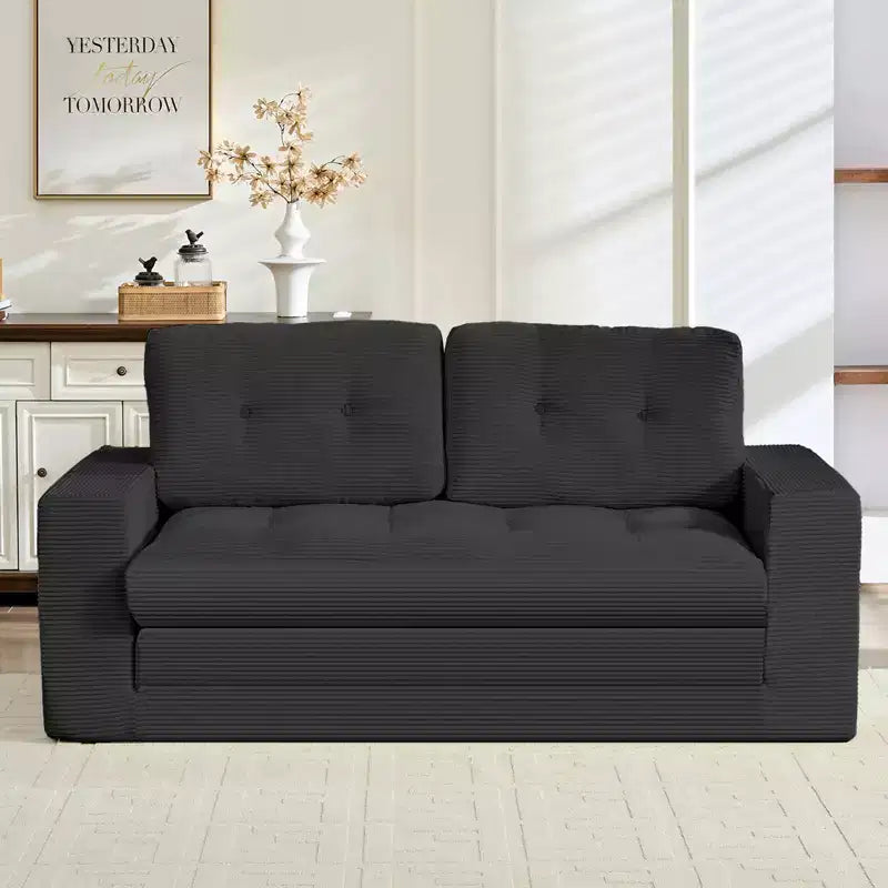 Mjkone 71'' 2-in-1 Convertible Futon Sofa Bed, Corded Fabric Foldable Tufted Buttons Loveseat Sleeper Sofa,Space-Saving