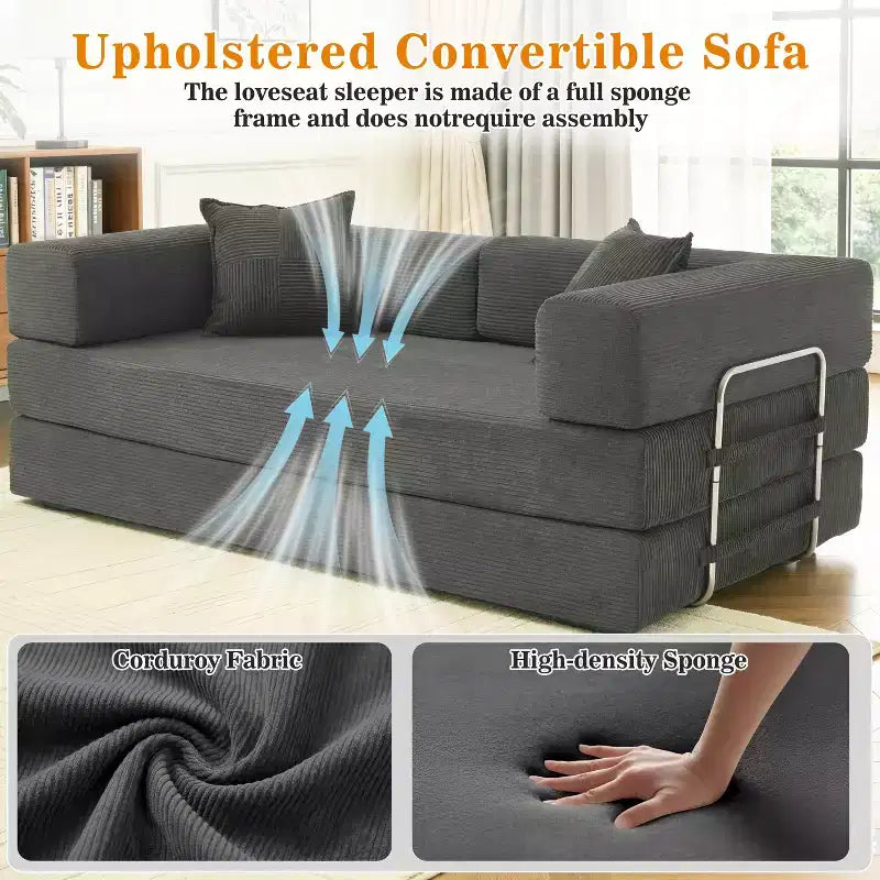 Dyonery 78 klappbares Schlafsofa, Cordbezug, Schlafcouch in King-Size-Größe für den Boden, 4-in-1-DIY-Kombination, modulares Sofa zum Ausklappen, bequem