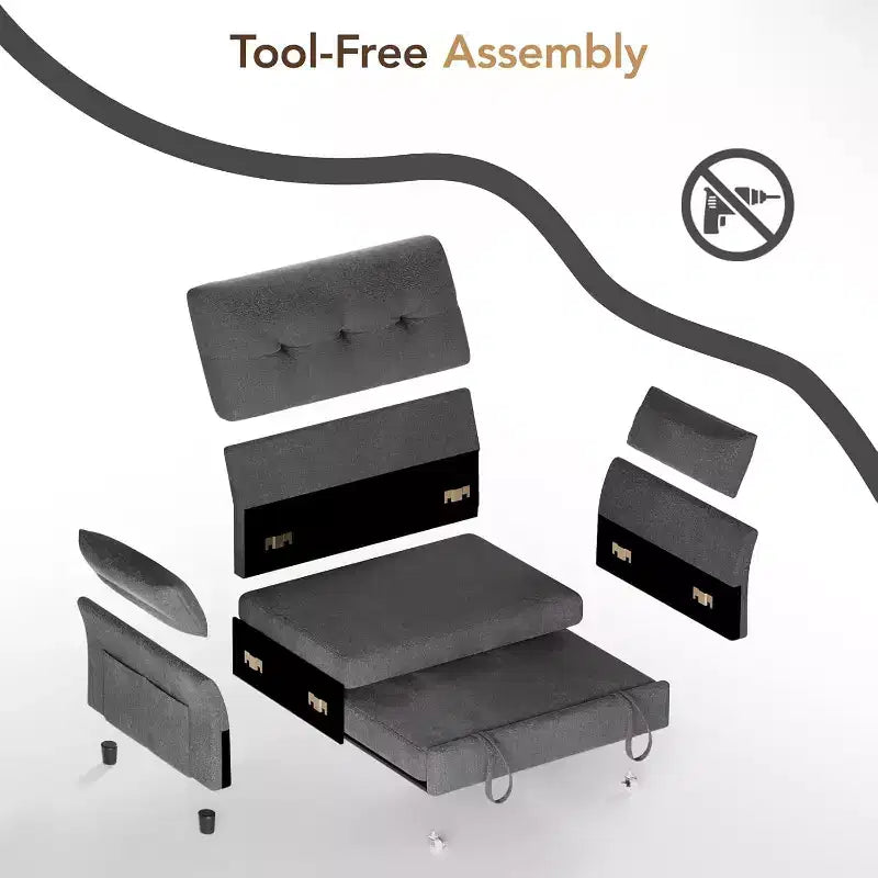 Dyonery 3-in-1 Convertible Sofa Bed, Pull Out Sleeper Sofa with Side Pocket & Adjustable Backrest, Tool-Free Assembly, Folding Loveseat