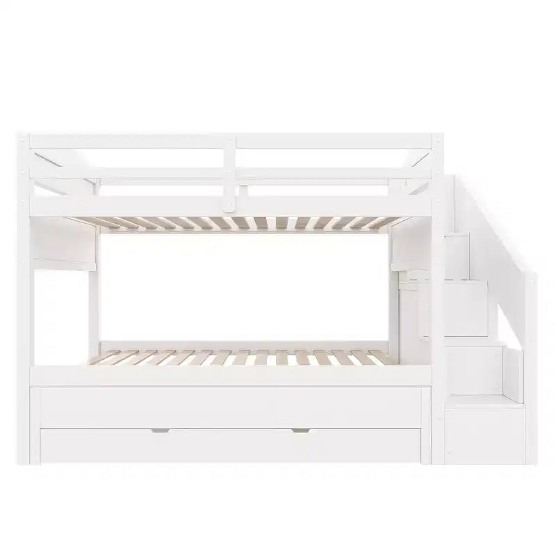 Whisen Twin XL Bunk Bed Frame with Trundle, Bunk Bed with Storage, Bunk Bed with Solid Wood, Storage Staircase, Wardrobe, 3Drawer, for Kids