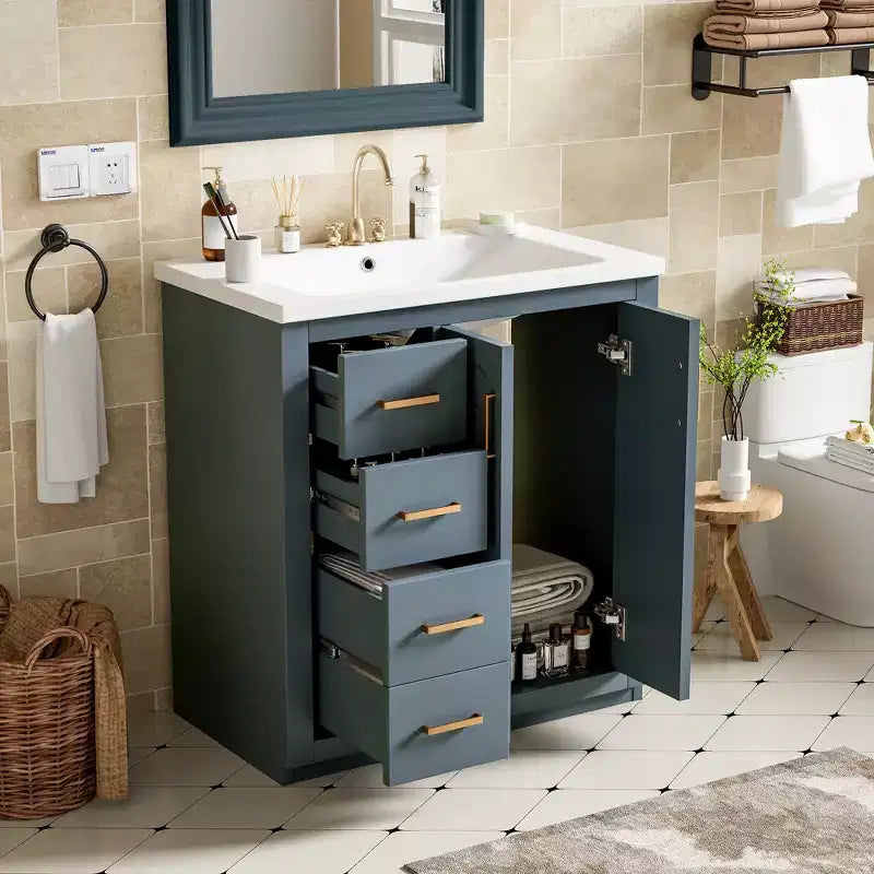 30 Single Sink Bathroom Vanity with Cabinet & 3 Drawers 鈥?Black / Blue / Green / Indigo / White