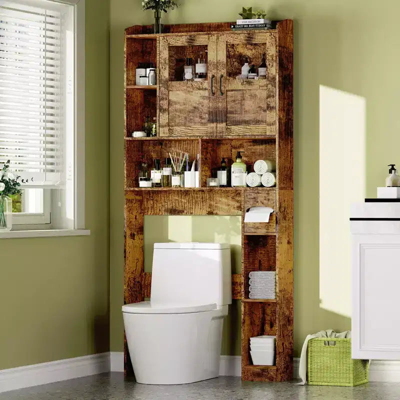 Stauraumschrank über der Toilette – 171,2 cm hoch, Badezimmer-Organizer und Stauraum im Landhausstil mit verstellbarem Regal und Glastür für Bad und Waschküche