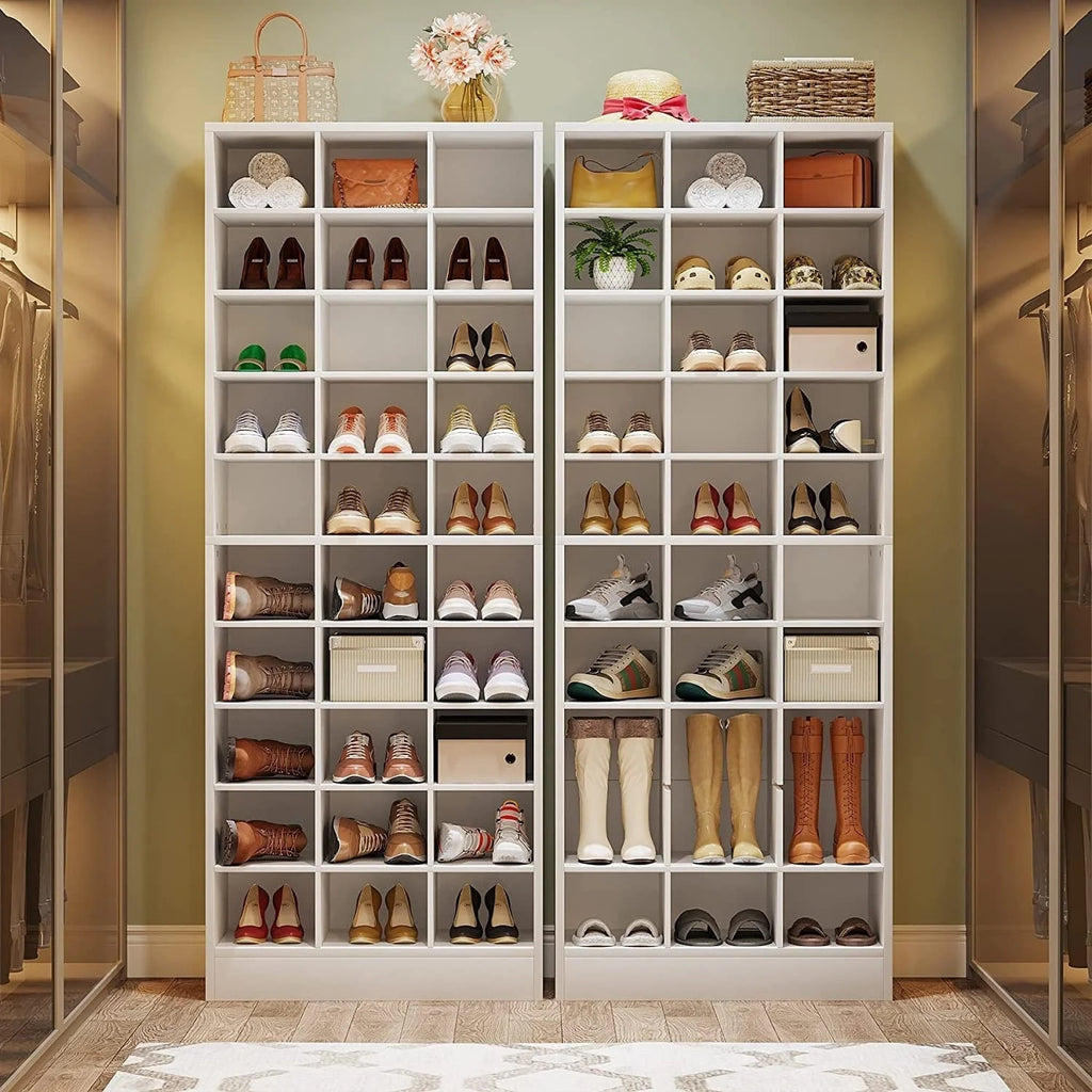 Hoge schoenenkast voor 30 paar schoenen, 10 etages, wit houten schoenenrek voor kledingkast en hal - 10 etages