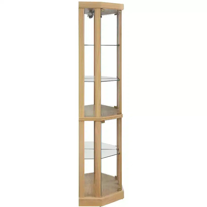 Hoekvitrinekast met glazen deuren en planken, hoekvitrine voor woonkamer
