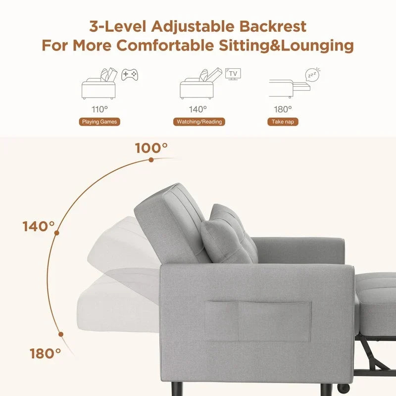 3-in-1-Schlafsofa mit verstellbarer Rückenlehne, ausziehbarer Sessel, umwandelbares Klappbett fürs Wohnzimmer