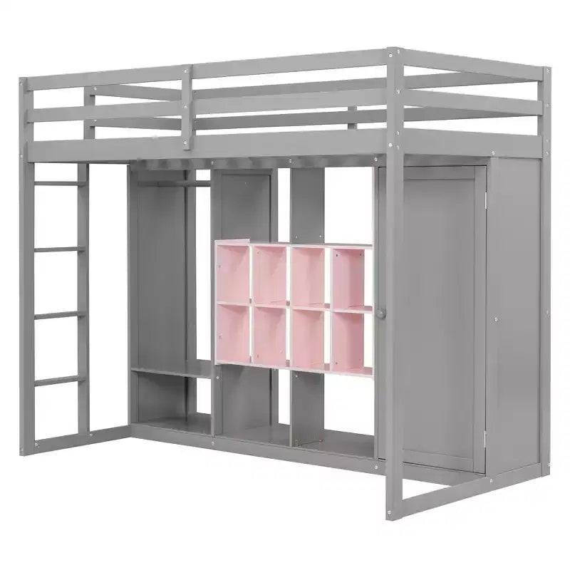 Letto a soppalco per bambini con armadio e mensole, struttura letto a soppalco in legno con mobile contenitore per bambini e ragazzi
