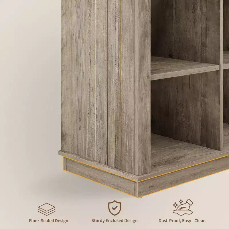 8 Cube Storage Organizer Bookshelf, Farmhouse Horizontal Bookcase, 62 Inch Wood Storage Bookcase for Entryway, Long Low Bookshelves for Living Room