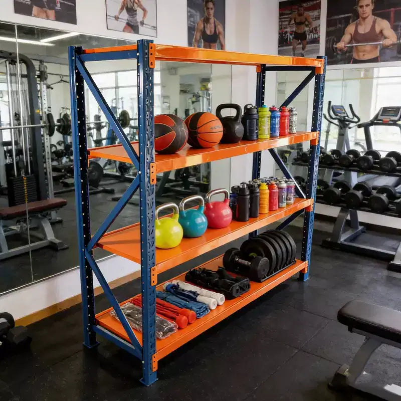 VIYET Heavy Duty Garage Shelves, 4-Tier 4400LBS Capacity Adjustable Metal Shelving, Blue&Orange Industrial Storage for Commercial Store/Tools/Gym