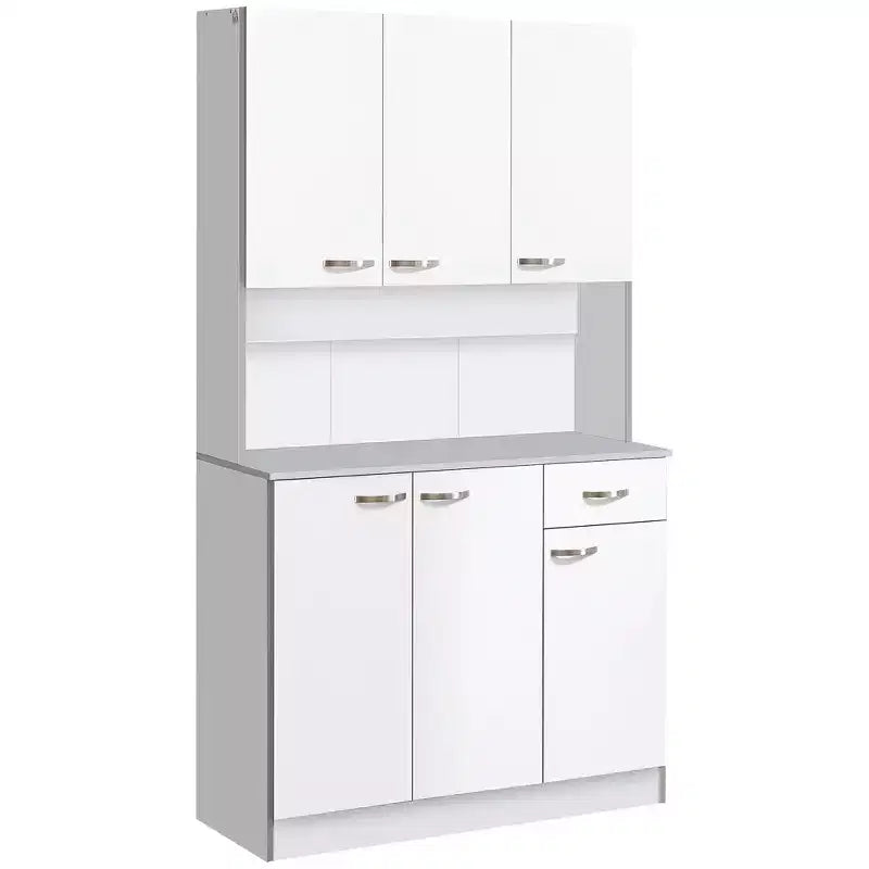 Armario despensa de cocina 71, armario alto de almacenamiento con soporte para microondas, alacena de cocina moderna, 3 estantes ajustables para sala de estar y comedor