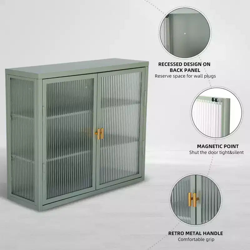 Armoire murale à double porte vitrée avec espace de rangement généreux, portes amovibles, étagères et coffre de rangement pratique pour les outils