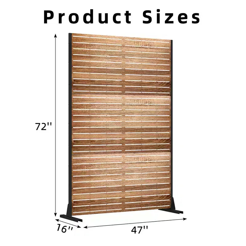 MAYEERTY 72 inch Room Divider with Galvanized Frame Wood Gain Privacy Screen Garden Fence Patio Beige