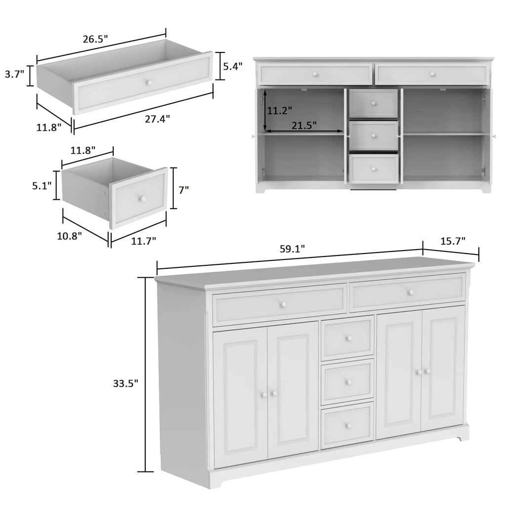 Credenza buffet bianca da 59.1'' in stile moderno di metà secolo, contemporanea e laccata