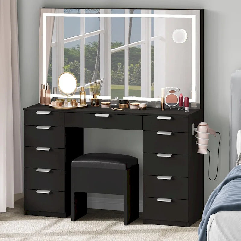 Moasis 46 kaptafel met ingebouwd stopcontact, verlichte spiegel en föhnrek - 55.8 H X 46 W X 11.7 D