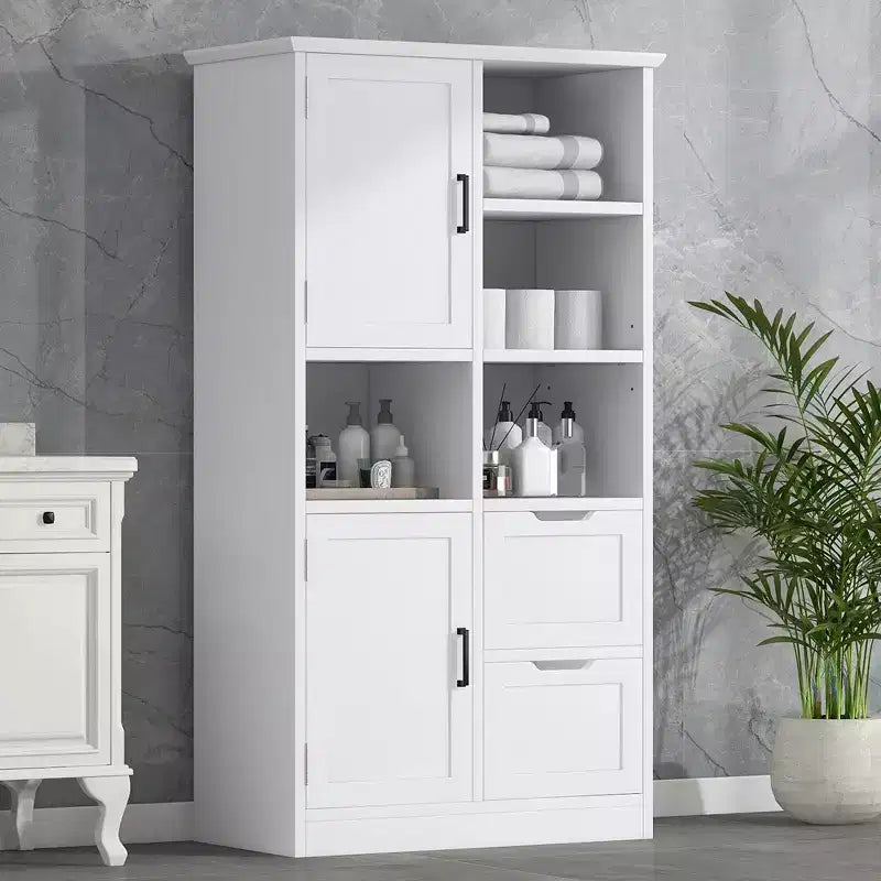 62'' Tall Bathroom Storage Cabinet, Freestanding Floor Storage Cabinet With Drawer & Adjustable Shelf, Pantry Storage Cabinet For Bathroom Living Room