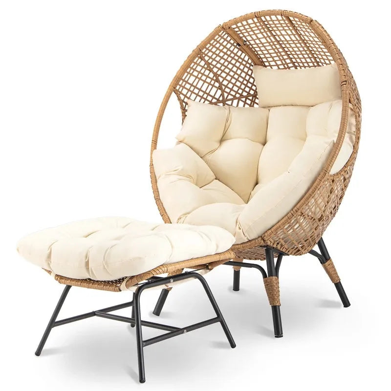 FINCATI Indoor Eggs Chair, 440 lbs Egg Chair Outdoor, Oversized Egg Chair with Ottoman, Luxury Cozy Egg Chair with Foot Rest