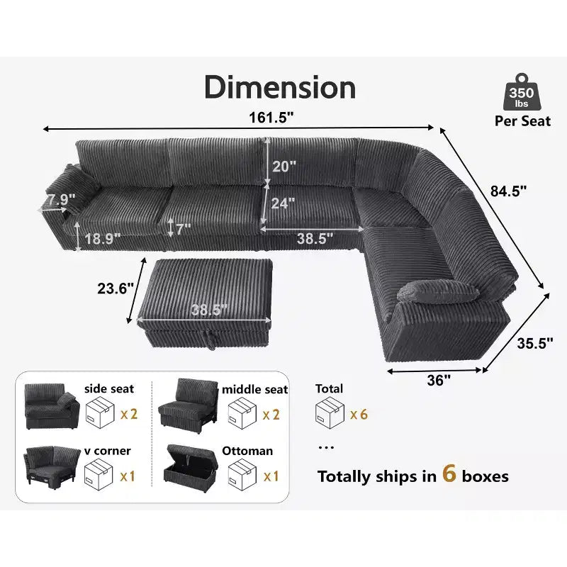 Canapé sectionnel modulaire en velours côtelé Dyonery avec housses lavables