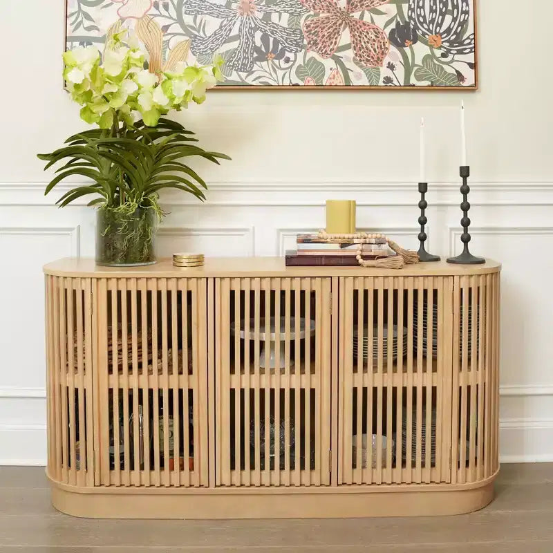 Buffet en bois massif Plank+Beam Contour avec 3 portes, meuble TV de 59 po pour salon