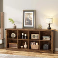 8 Cube Storage Organizer Bookshelf, Farmhouse Horizontal Bookcase, 62 Inch Wood Storage Bookcase for Entryway, Long Low Bookshelves for Living Room