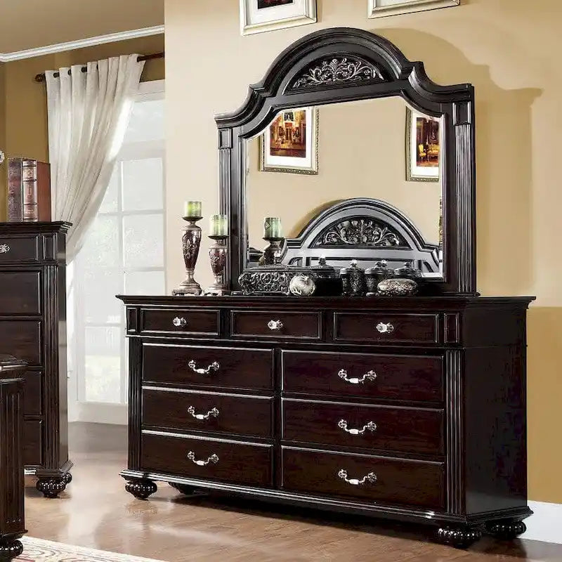 Vame-perinteinen 2-osainen lipasto- ja peilisetti, 9 laatikkoa, Furniture of America