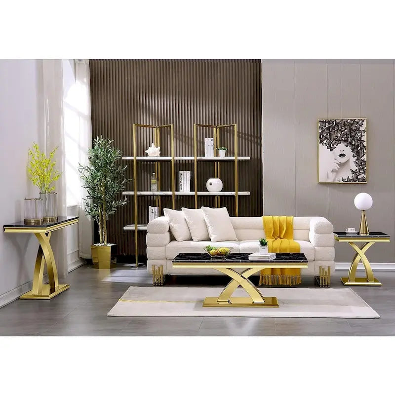 Table basse moderne rectangulaire de 48 po avec piètement en X, tables basses à piédestal pour salon