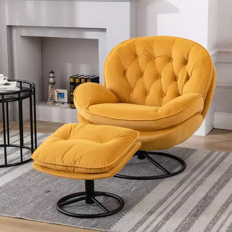 Okak Samt-Sessel mit Hocker, moderner armloser Wohnzimmersessel im Mid-Century-Stil, weicher und bequemer Sessel zum Fernsehen und Spielen