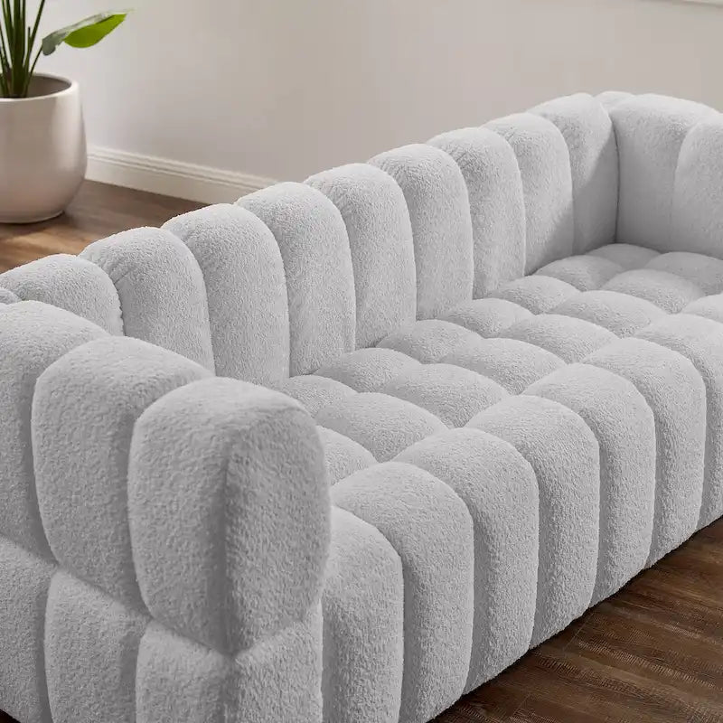85 Modern Waffle Fabric Couch, Leisure Comfortable Sofa