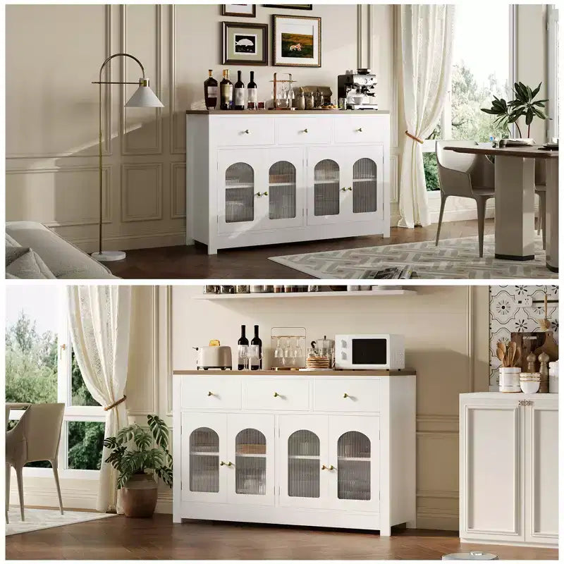 55 Inch Storage Cabinet Dining Narrow Buffet Sideboard Cabinet with 3 Drawers and 4 Doors for Kitchen, Dining Room, Living Room