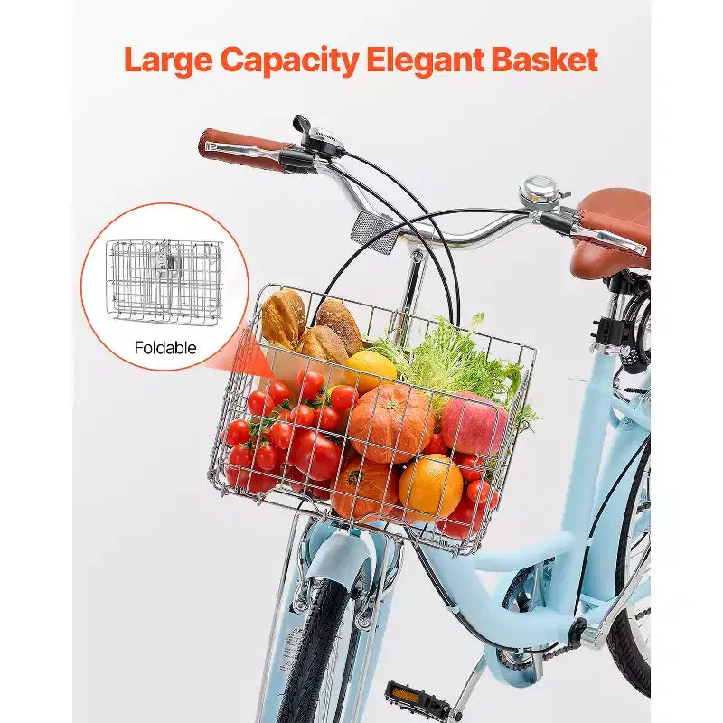 VEVOR Cruiser Bike, 7-Speed, 26-Inch Light Blue Beach Cruiser Bike with Large Capacity Basket and Rear Rack, Secure & Sturdy Cruiser Bike,Light Blue