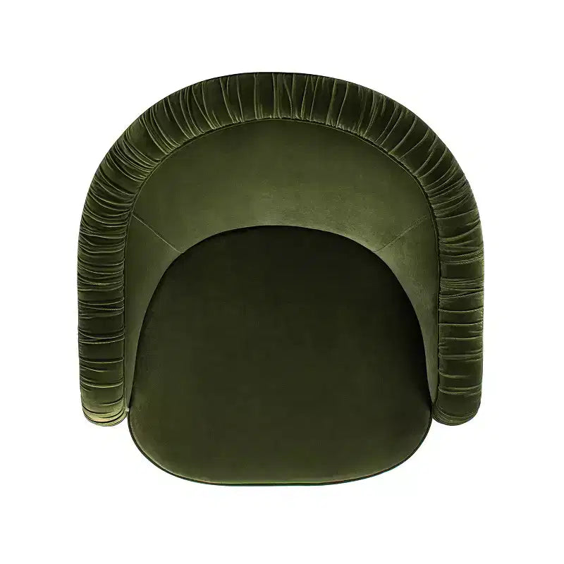 Jennifer Taylor Home Serena 31.5 Ruched Barrel Back Accent Arm Chair with Bullion Fringe, Olive Green Performance Velvet