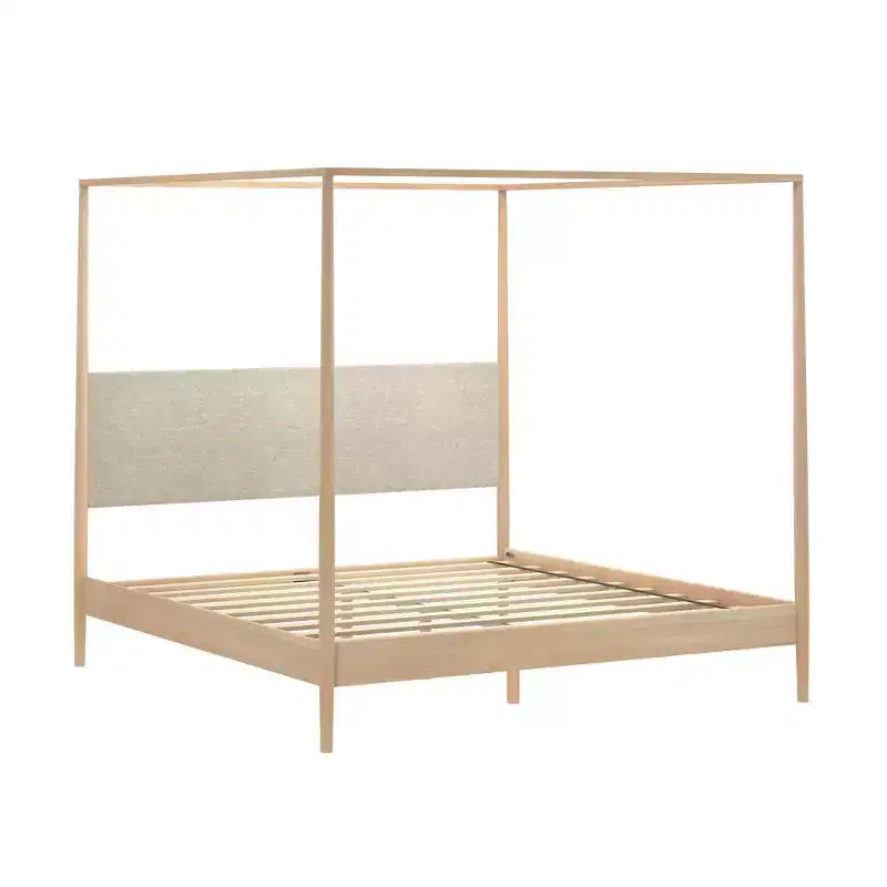 Letto king-size a baldacchino Harbor con testiera imbottita, biondo/Caffè svizzero (MD2411-01)