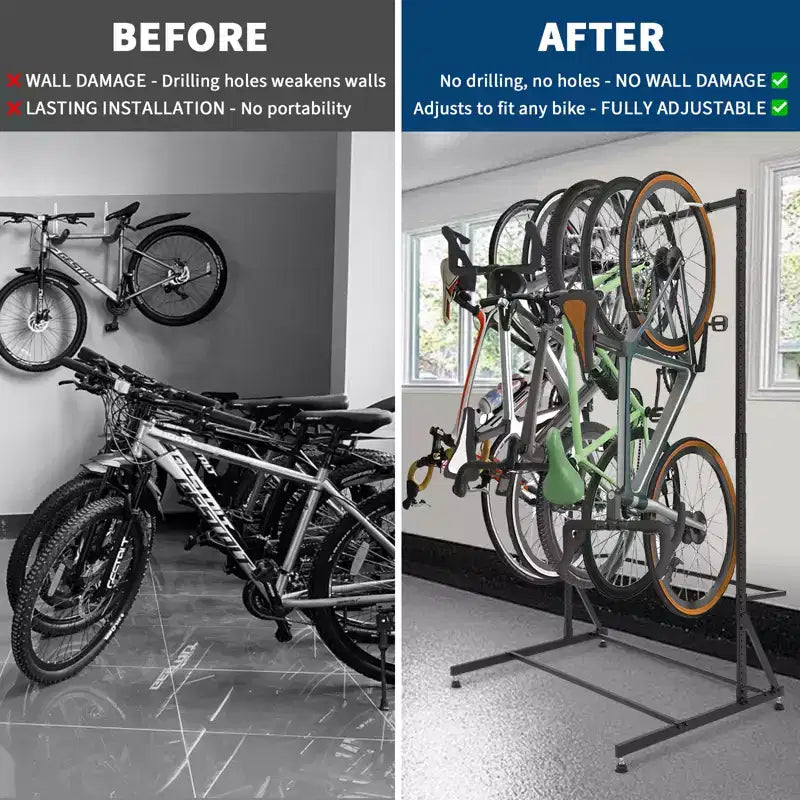 Freestanding 5-Bike Storage Rack with 300 Lbs Heavy Duty Capacity, Sturdy Organizer for Safe and Stable Bike Holding for Front Yards, Backyards