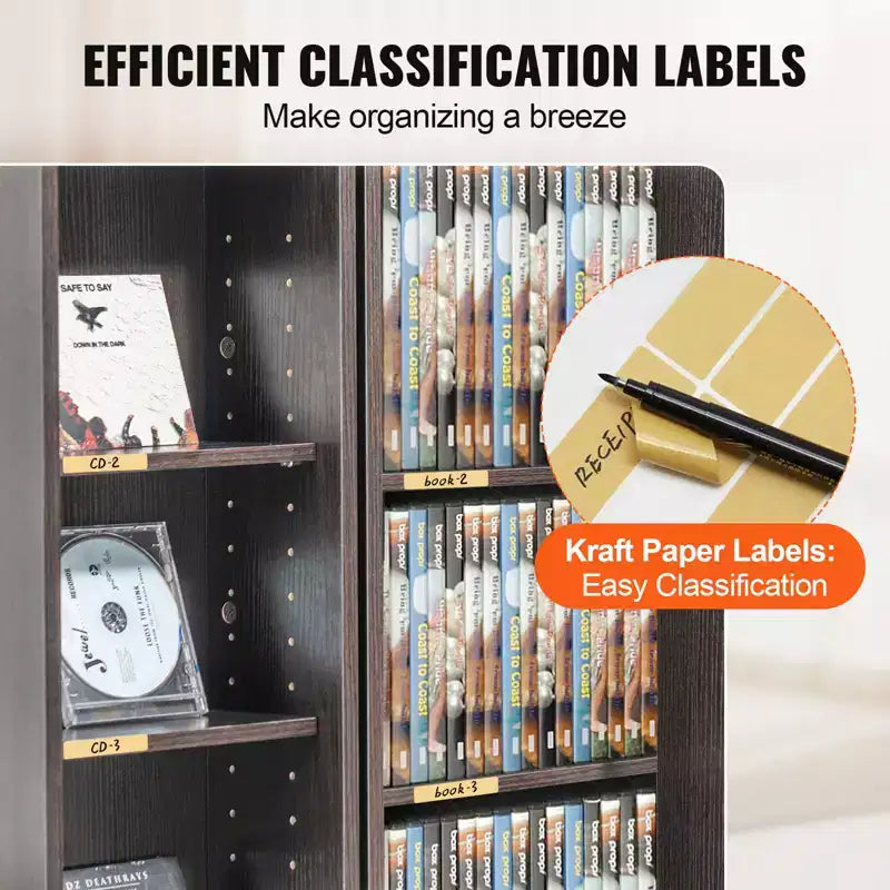 Media Storage Cabinet with Doors and Shelves, CD Storage Holds up to 576 CDs, Adjustable DVD Shelf, Brown