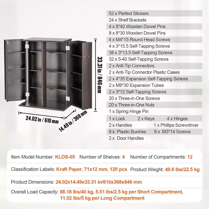 Media Storage Cabinet with Doors and Shelves, CD Storage Holds up to 576 CDs, Adjustable DVD Shelf, Brown