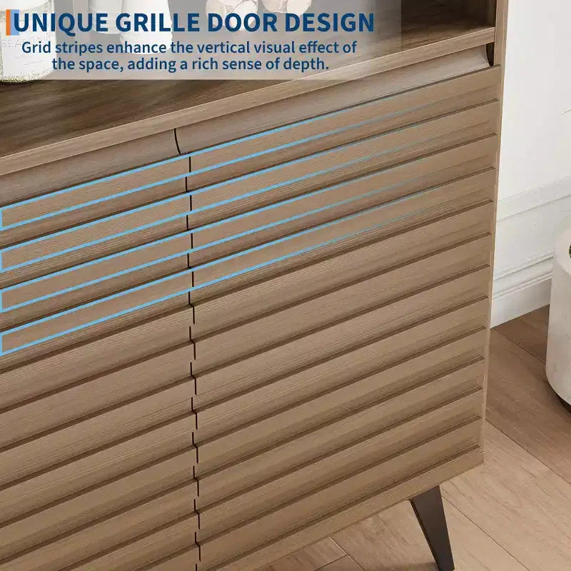 Fluted Storage Cabinet with Metal Legs, Mid Century Modern Sideboard, Buffet Credenza with Storage