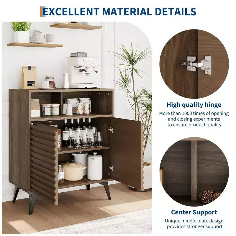 Fluted Storage Cabinet with Metal Legs, Mid Century Modern Sideboard, Buffet Credenza with Storage