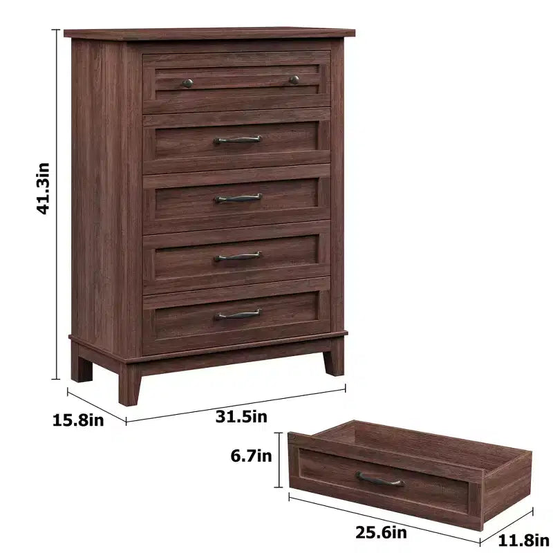 41.3 Tall Vertical Dresser - 5-Drawer Freestanding Storage Chest for Bedroom & Living Room