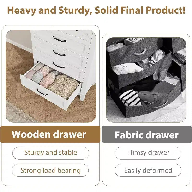41.3 Tall Vertical Dresser - 5-Drawer Freestanding Storage Chest for Bedroom & Living Room