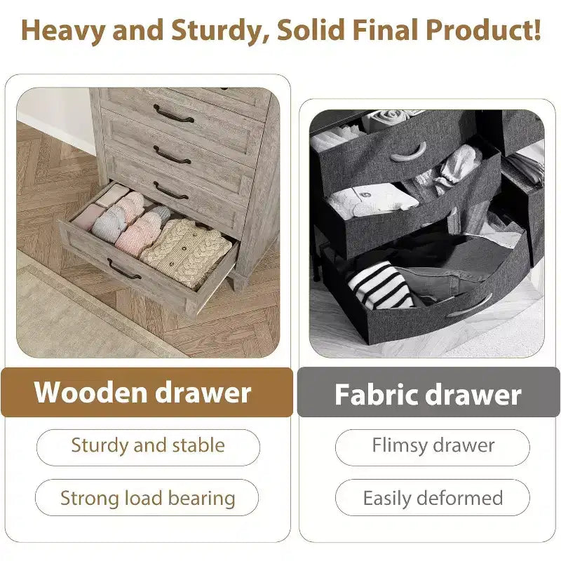 41.3 Tall Vertical Dresser - 5-Drawer Freestanding Storage Chest for Bedroom & Living Room
