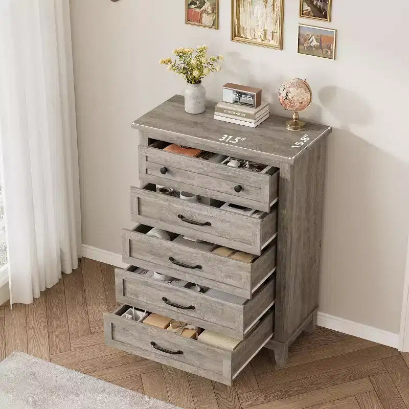 41.3 Tall Vertical Dresser - 5-Drawer Freestanding Storage Chest for Bedroom & Living Room