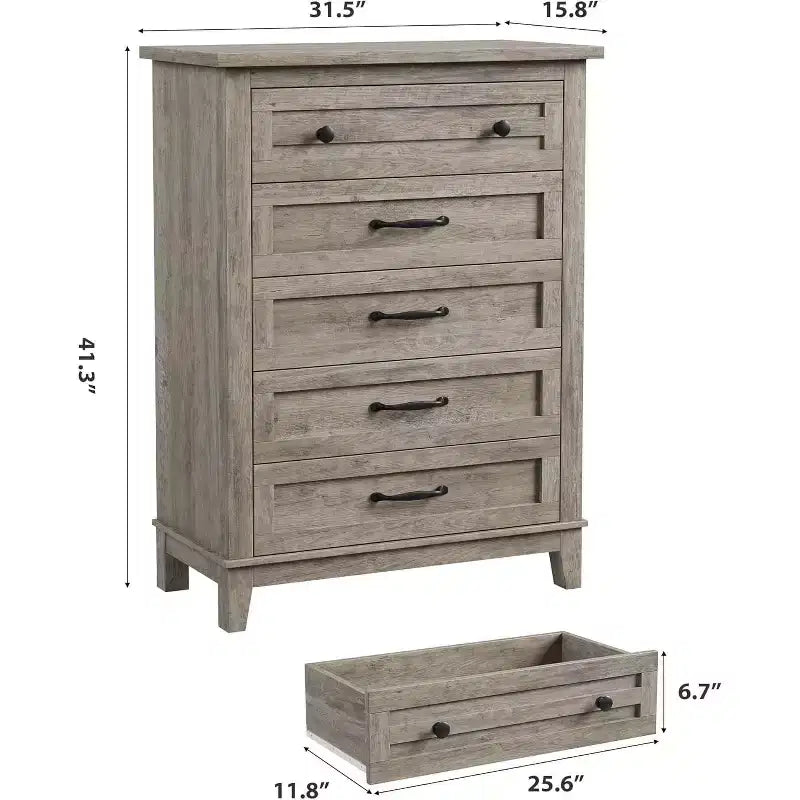 41.3 Tall Vertical Dresser - 5-Drawer Freestanding Storage Chest for Bedroom & Living Room