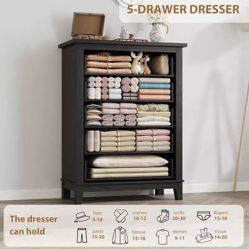41.3 Tall Vertical Dresser - 5-Drawer Freestanding Storage Chest for Bedroom & Living Room