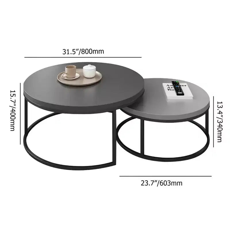 31.5 Modern Round Nesting Coffee Table Set of 2 - Minimalist Industrial Center Tables - Grey/Black