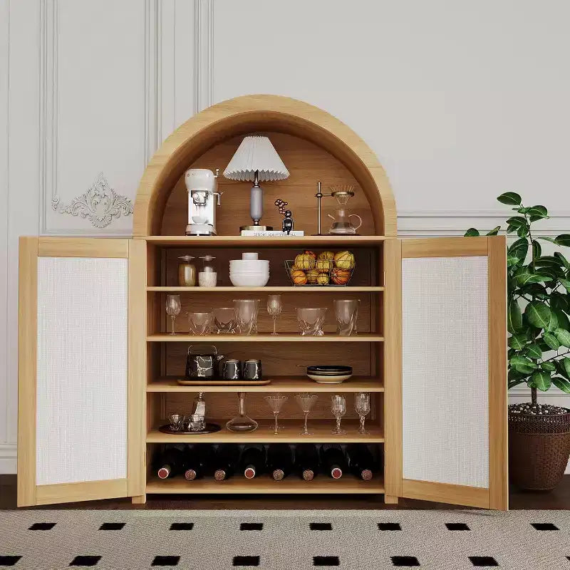5 Tier Arched Shoe Storage Cabinet with Rattan Doors, Farmhouse Freestanding Shoe Rack Cabinet with Adjustable Shelves for Entryway, Hallway